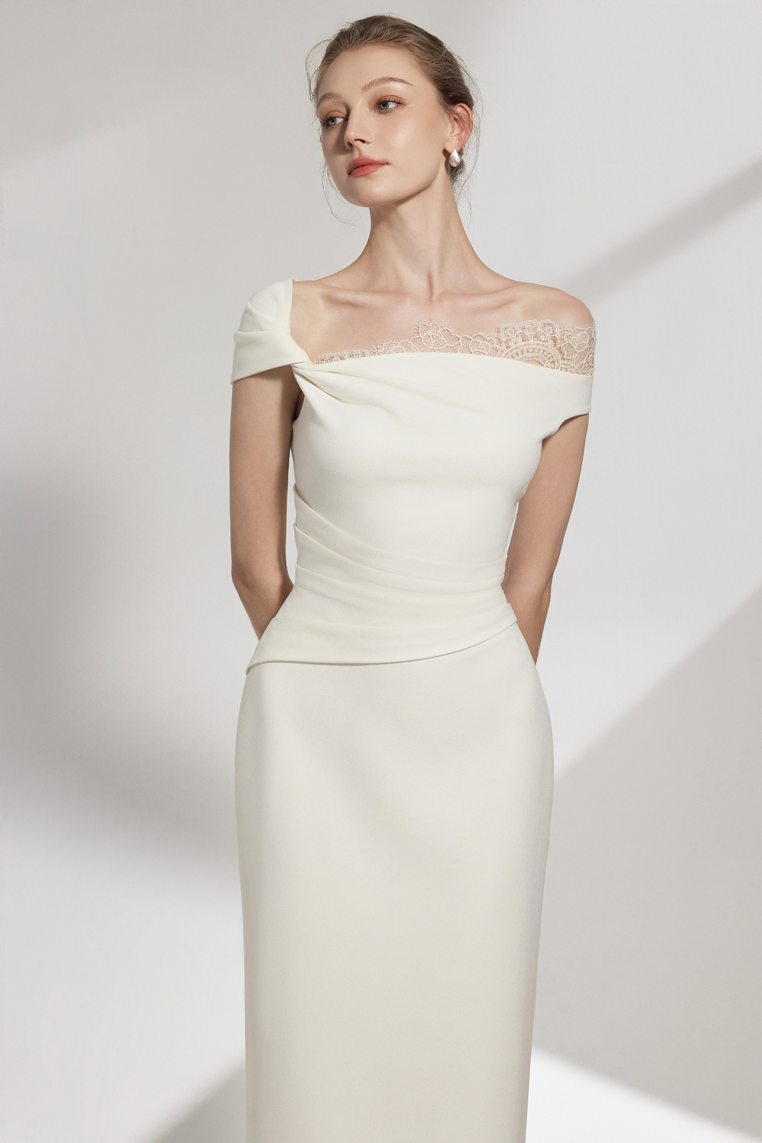 BYDENIO Elysian One-shoulder Midi Dress With Lace Detail