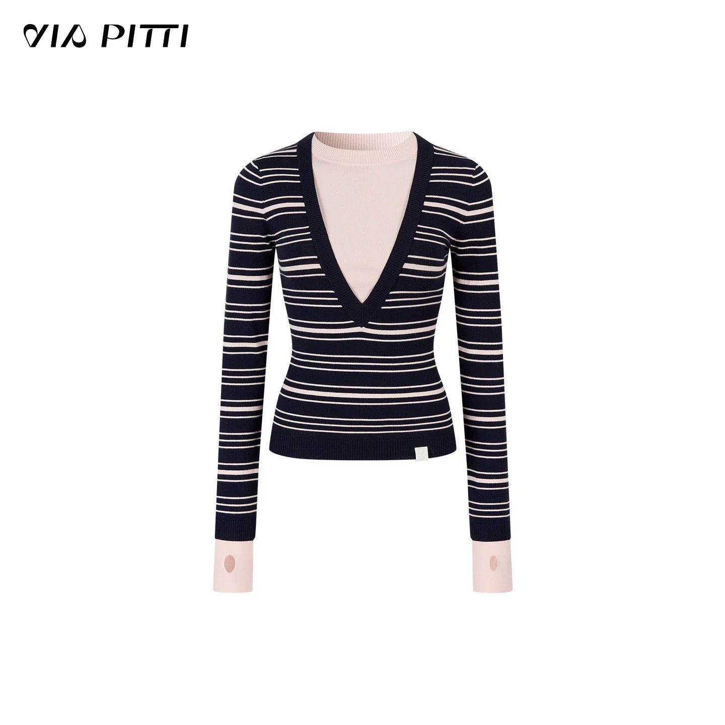 VIA PITTI VIADK637 Contrast striped round neck long sleeved knitted sweater