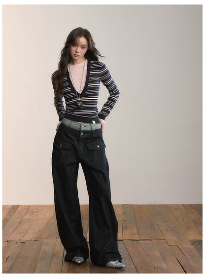 VIA PITTI VIADK637 Contrast striped round neck long sleeved knitted sweater