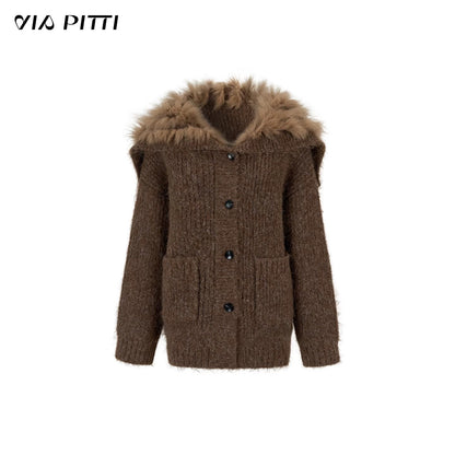 VIA PITTI VIADK672 Big collar plush cardigan