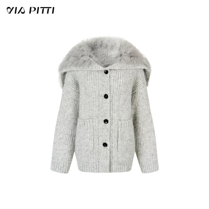 VIA PITTI VIADK672 Big collar plush cardigan