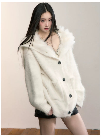 VIA PITTI VIADK672 Big collar plush cardigan