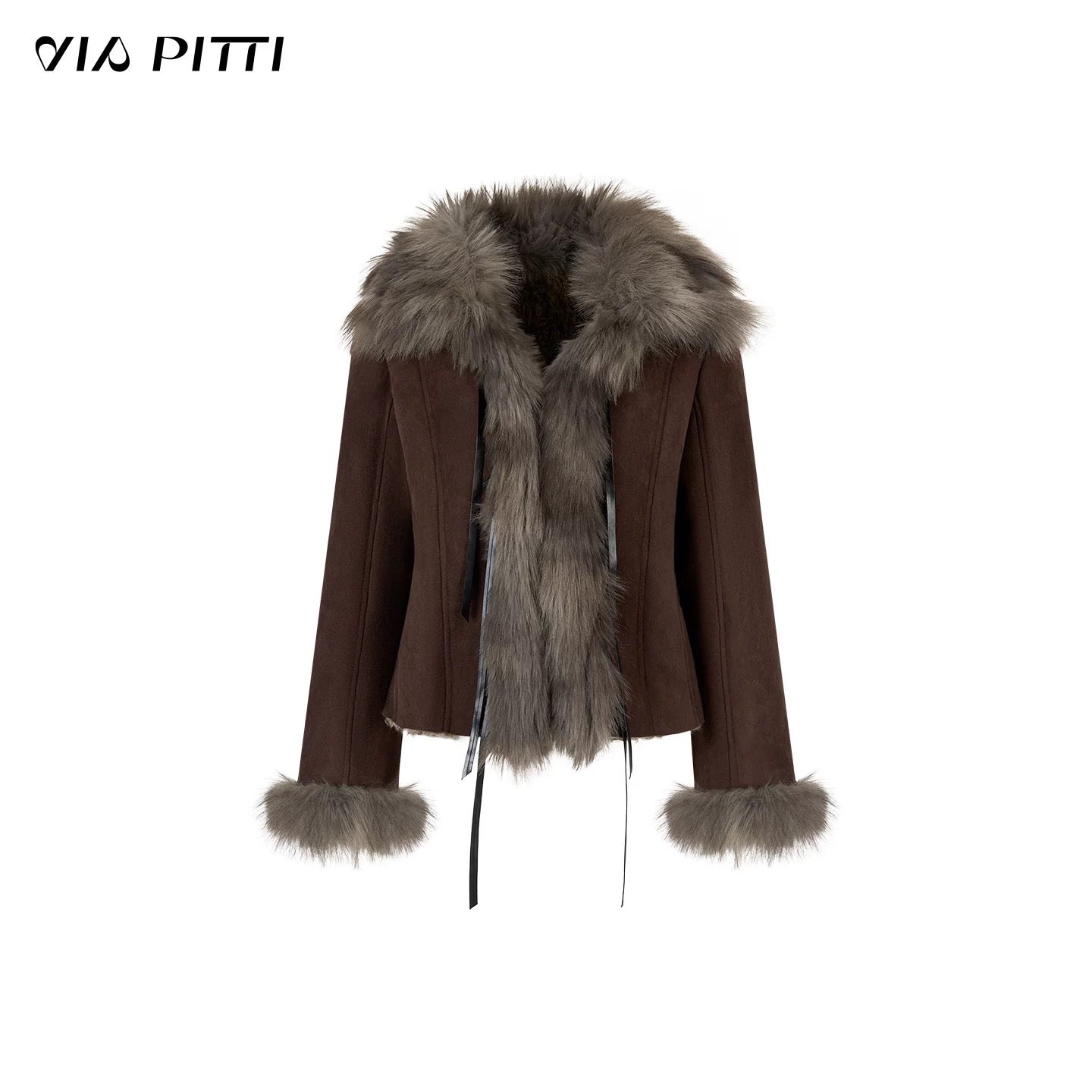 VIA PITTI VIADC590 Bow tie strap imitation fur one-piece jacket