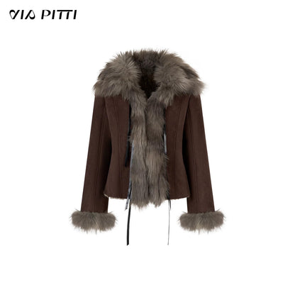 VIA PITTI VIADC590 Bow tie strap imitation fur one-piece jacket