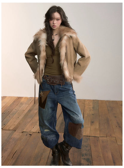 VIA PITTI VIADC590 Bow tie strap imitation fur one-piece jacket
