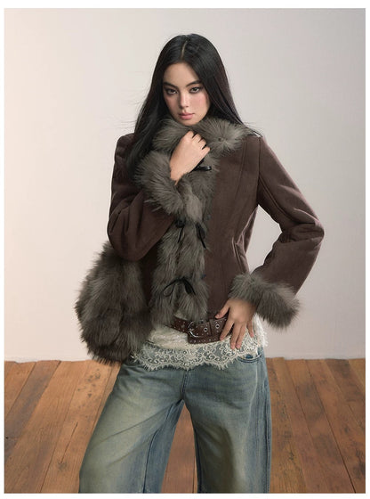 VIA PITTI VIADC590 Bow tie strap imitation fur one-piece jacket