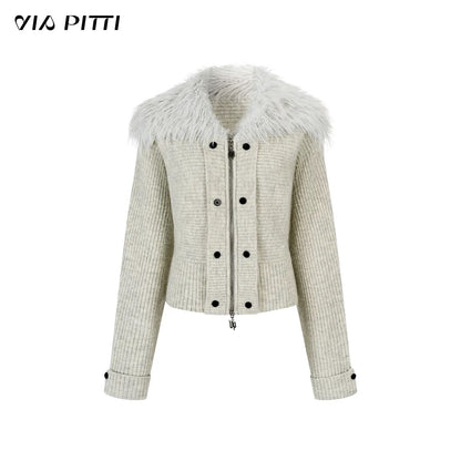 VIA PITTI VIADK671 Plush collar waist cinching lapel jacket