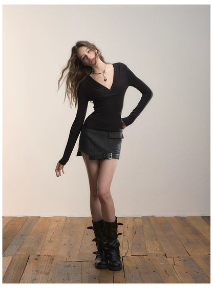 VIA PITTI VIADS616 Splicing irregular hemline woolen skirt