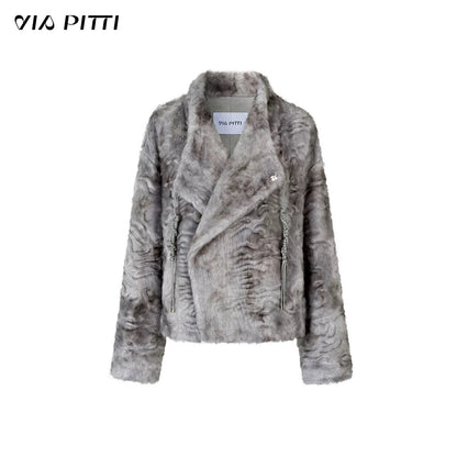 VIA PITTI VIADC598 Embossed large lapel faux fur jacket