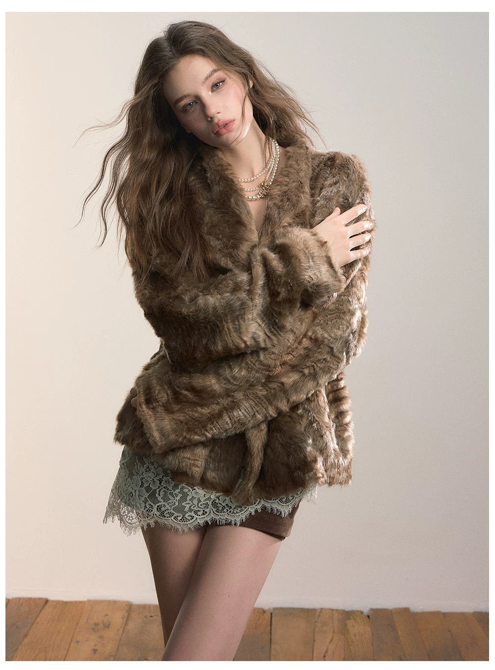 VIA PITTI VIADC598 Embossed large lapel faux fur jacket