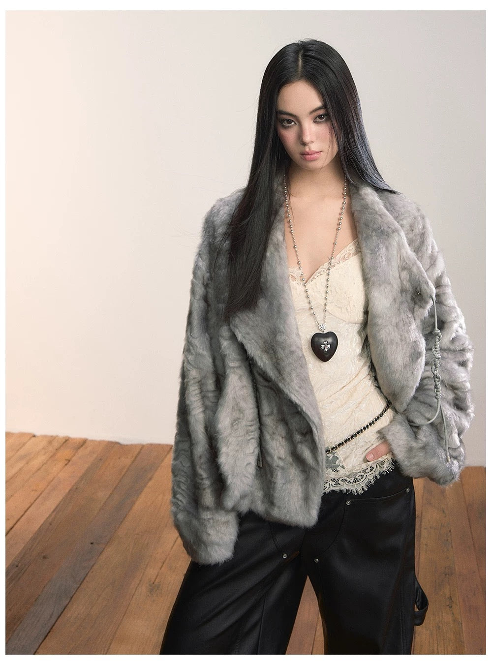 VIA PITTI VIADC598 Embossed large lapel faux fur jacket