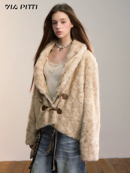 VIA PITTI VIADK577 Environmentally friendly fur cow horn buckle jacket