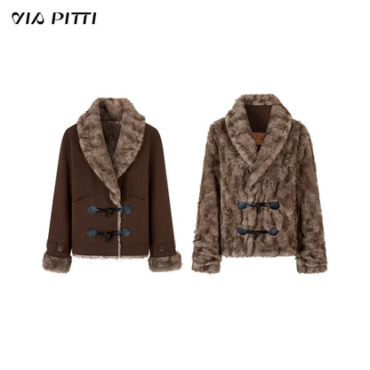 VIA PITTI VIADK577 Environmentally friendly fur cow horn buckle jacket