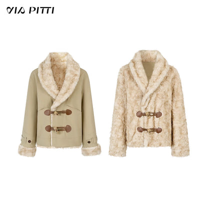 VIA PITTI VIADK577 Environmentally friendly fur cow horn buckle jacket