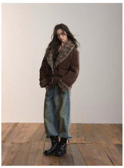 VIA PITTI VIADK577 Environmentally friendly fur cow horn buckle jacket