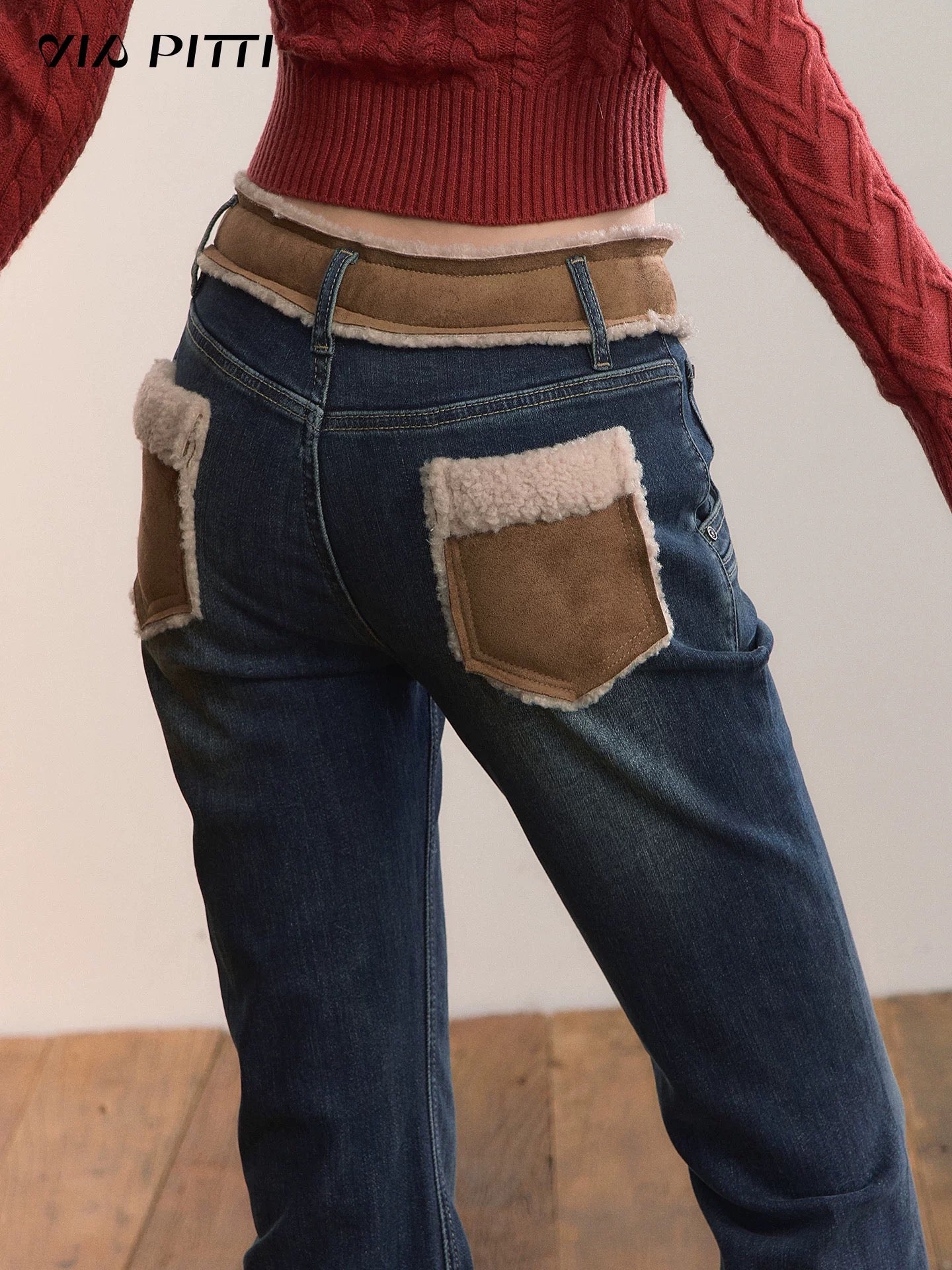 VIA PITTI VIADP657 Contrast splicing micro flared jeans