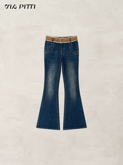 VIA PITTI VIADP657 Contrast splicing micro flared jeans