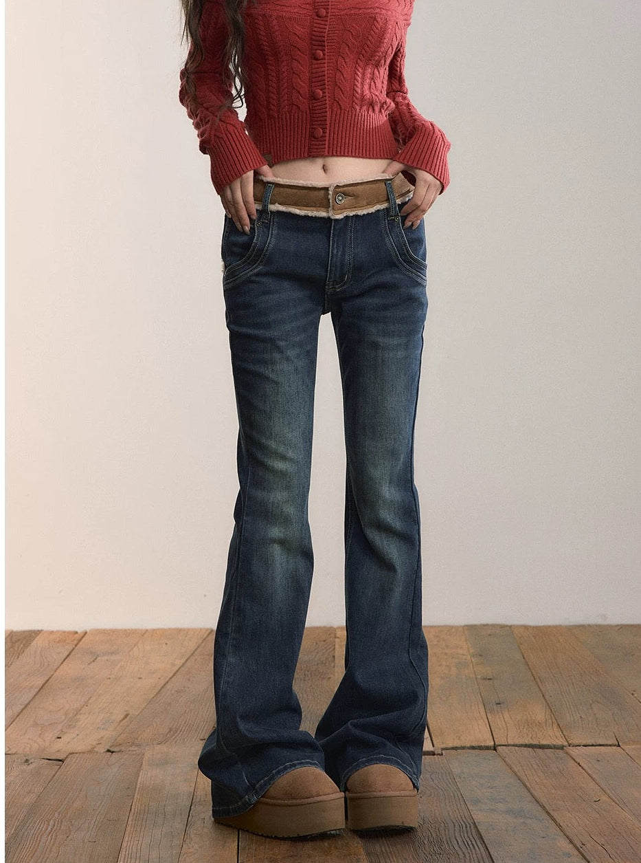 VIA PITTI VIADP657 Contrast splicing micro flared jeans