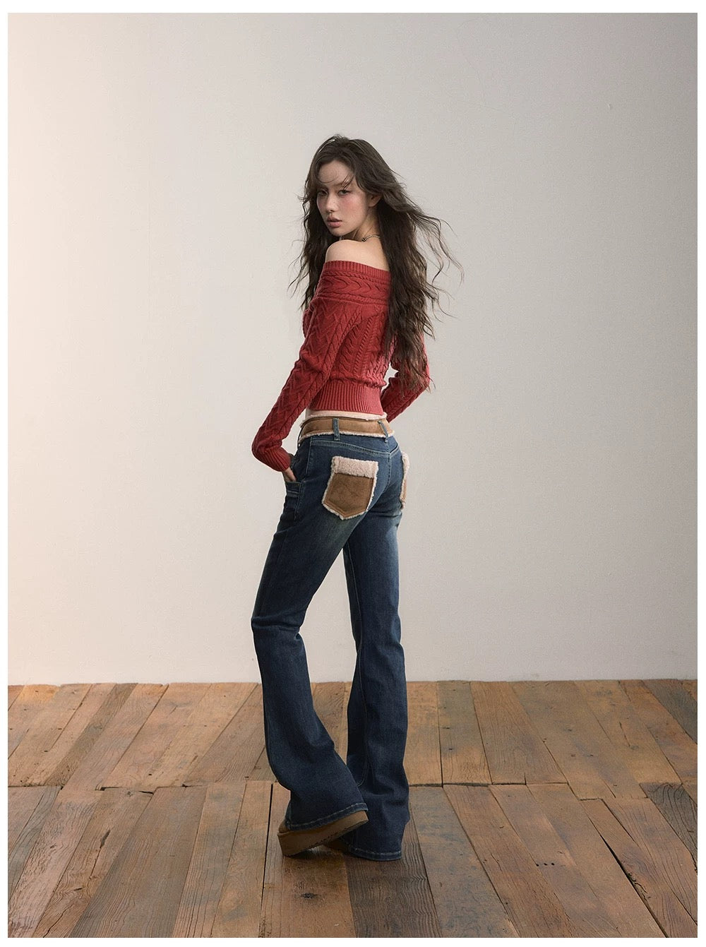 VIA PITTI VIADP657 Contrast splicing micro flared jeans