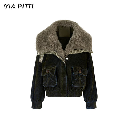 VIA PITTI VIADC664 Velvet denim fur collar down jacket