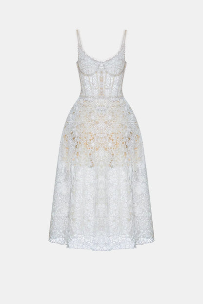 Montsand Blue Flower Lace Midi Dress