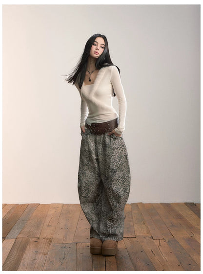 VIA PITTI VIADP674 Leopard print casual jeans