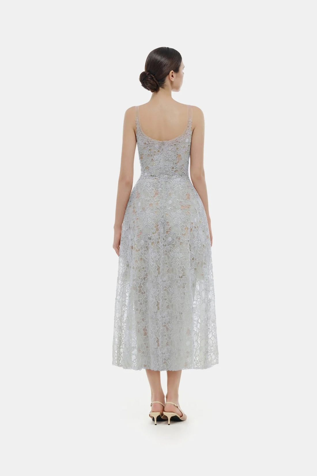 Montsand Blue Flower Lace Midi Dress