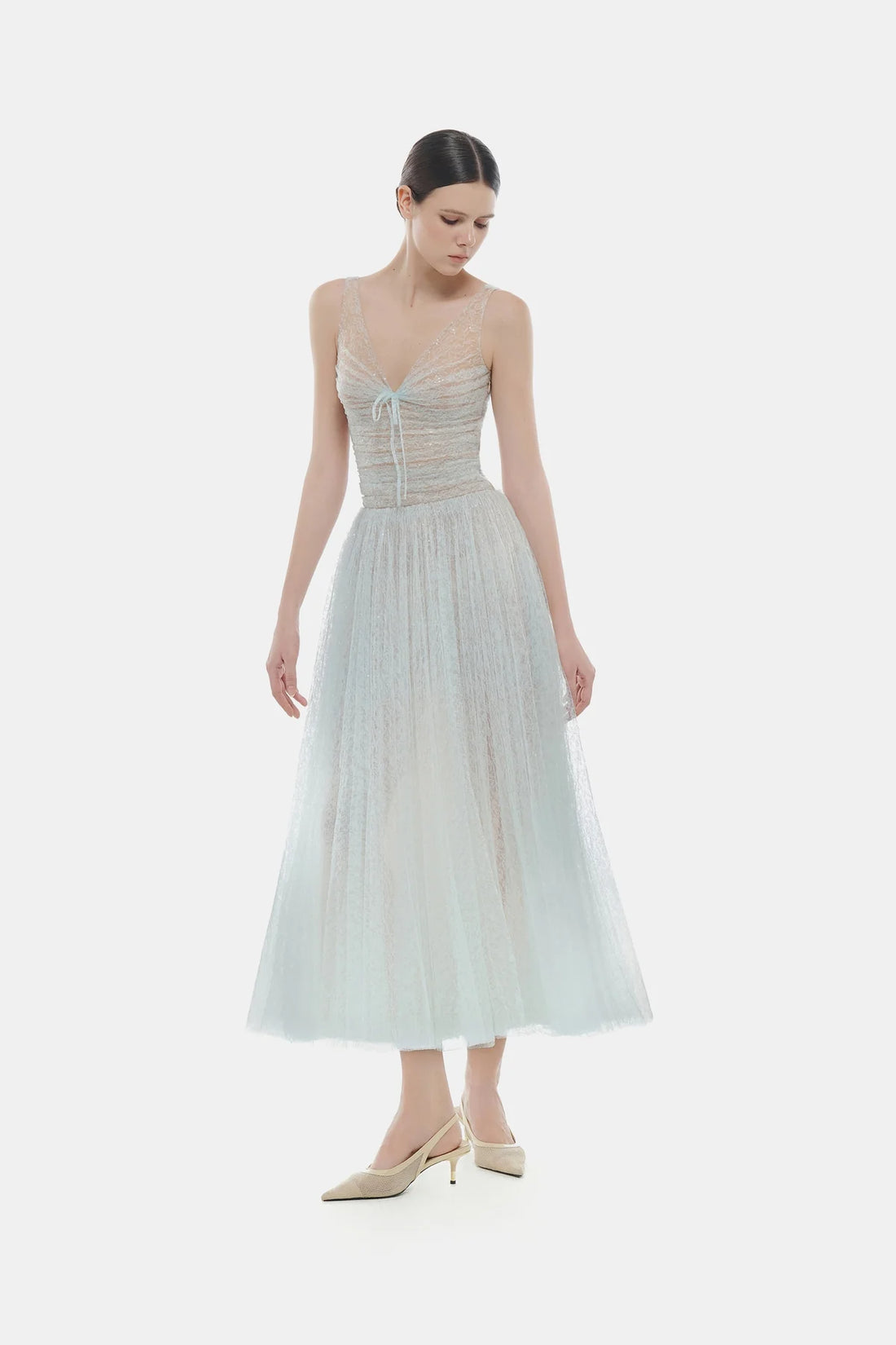 Montsand Blue Drapped Midi Dress