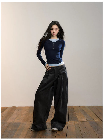 VIA PITTI VIACP525 Folded corduroy loose casual retro pants