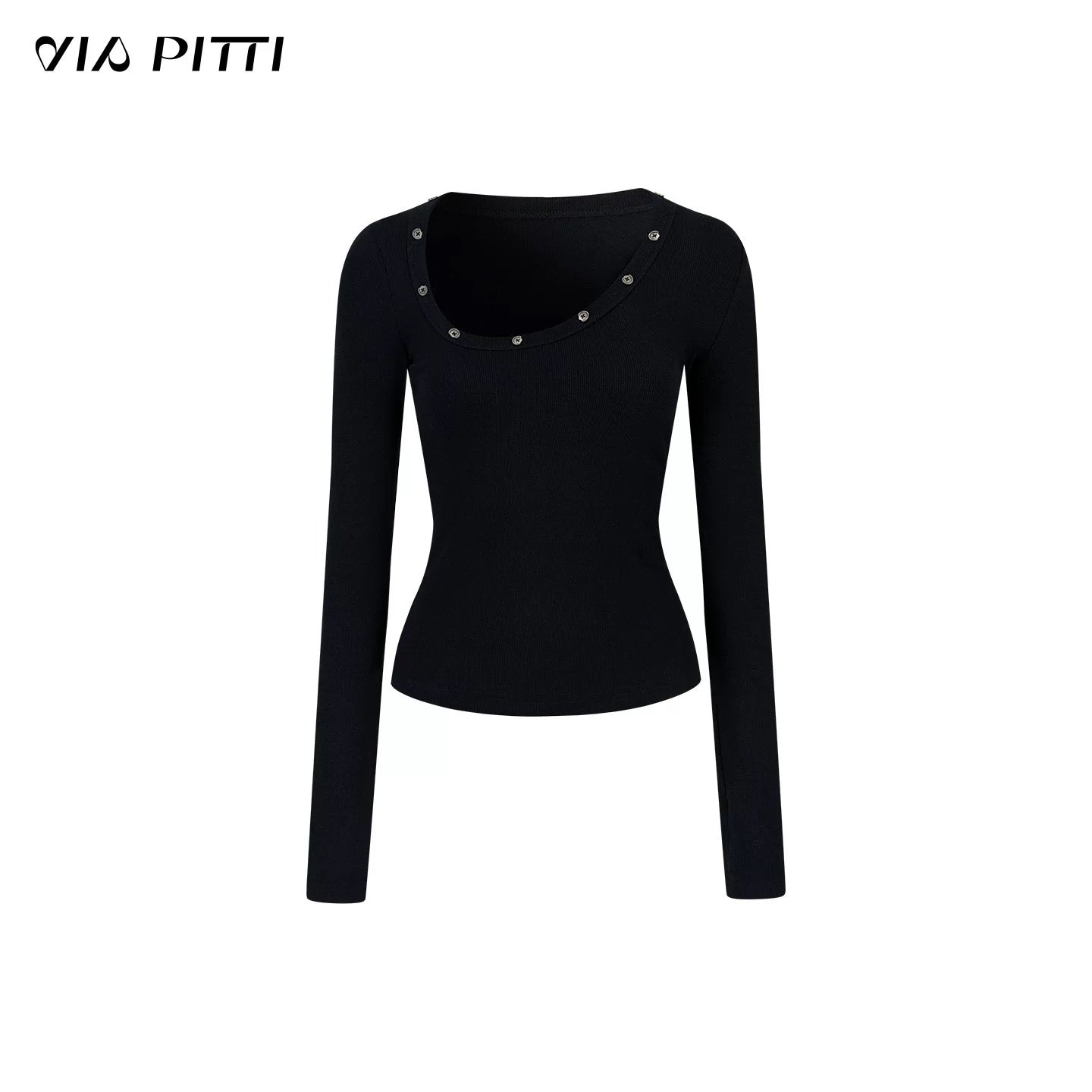 VIA PITTI VIADTP623 Irregular U-neck base long sleeved knitted sweater