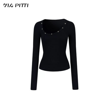 VIA PITTI VIADTP623 Irregular U-neck base long sleeved knitted sweater