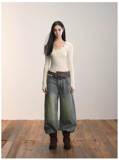 VIA PITTI VIADTP623 Irregular U-neck base long sleeved knitted sweater