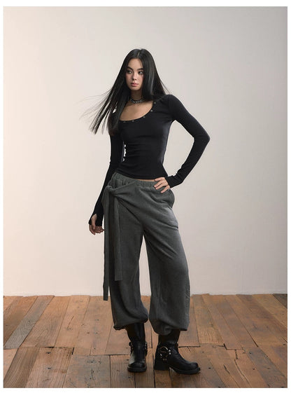 VIA PITTI VIADTP623 Irregular U-neck base long sleeved knitted sweater