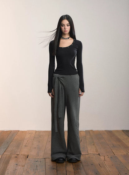 VIA PITTI VIADTP623 Irregular U-neck base long sleeved knitted sweater