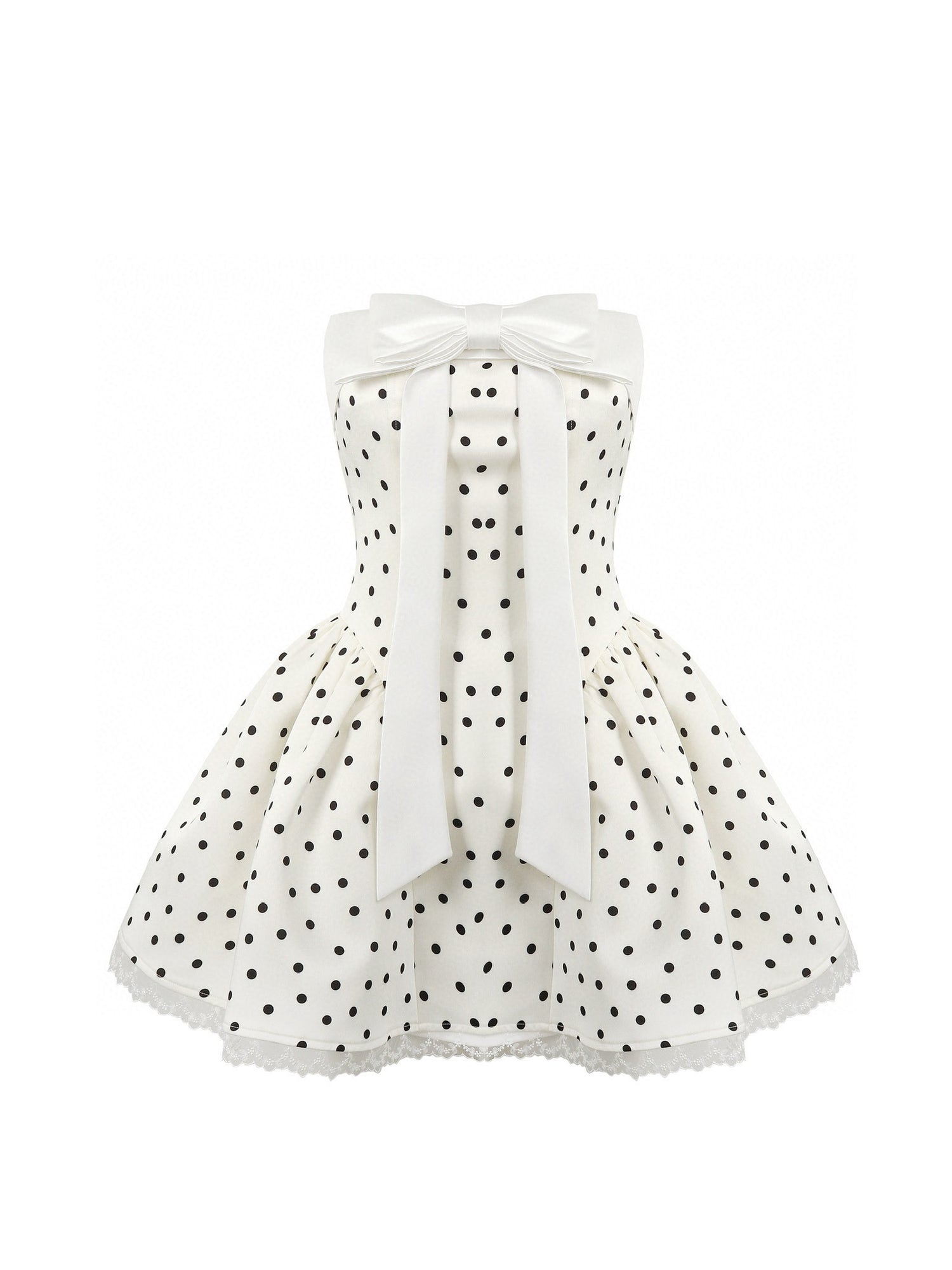 Jean Soo Polka print waist cinching strapless puffy dress