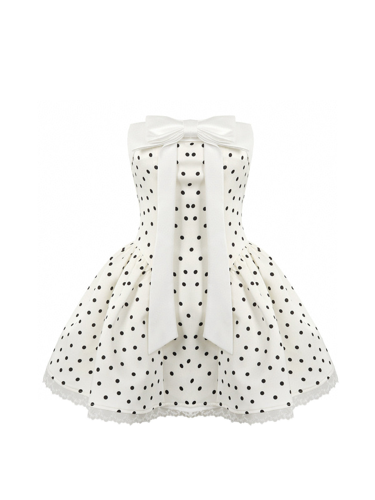 Jean Soo Polka print waist cinching strapless puffy dress