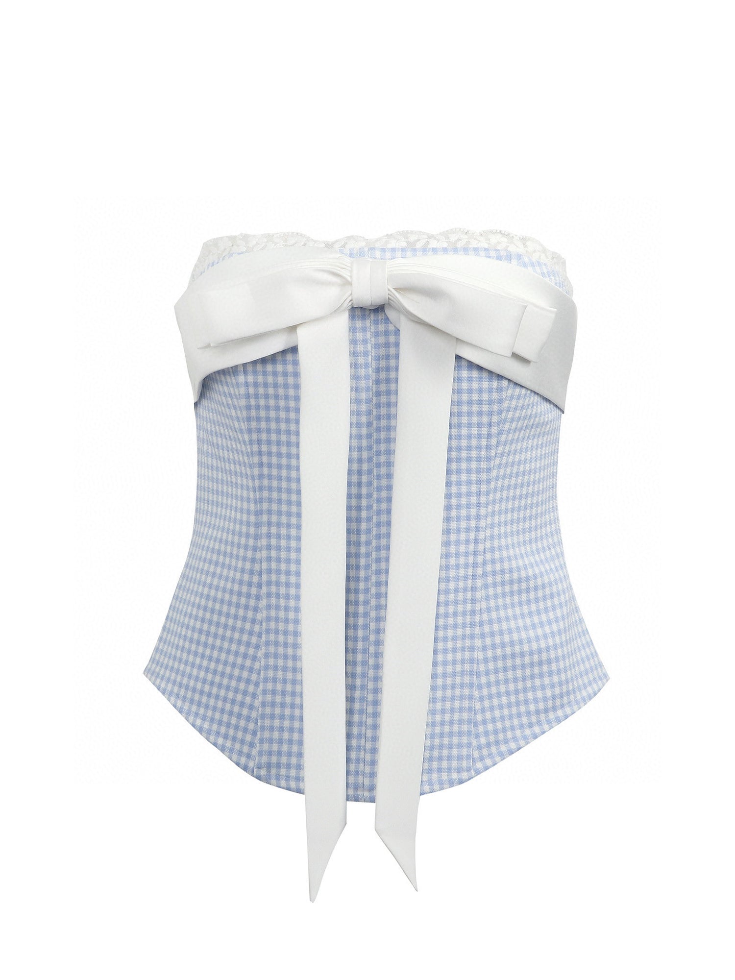 Jean Soo Splicing plaid fishbone strapless top + skirt set