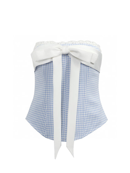 Jean Soo Splicing plaid fishbone strapless top + skirt set