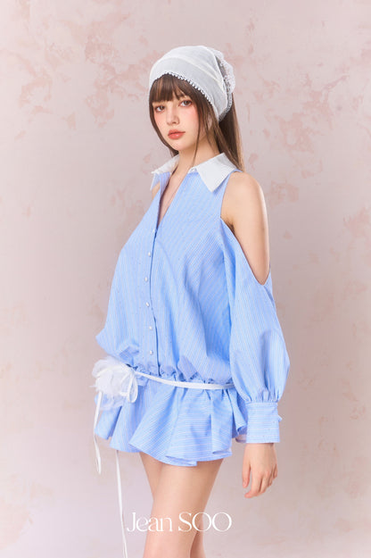 Jean Soo Nail drill off shoulder shirt dress