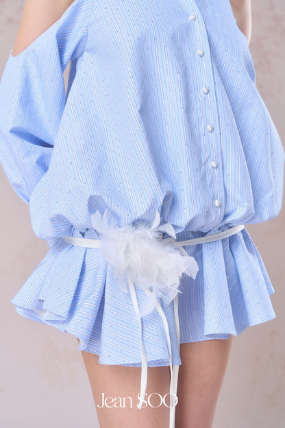 Jean Soo Nail drill off shoulder shirt dress