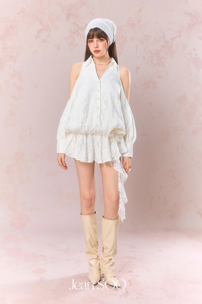 Jean Soo Embroidered lace off shoulder shirt dress