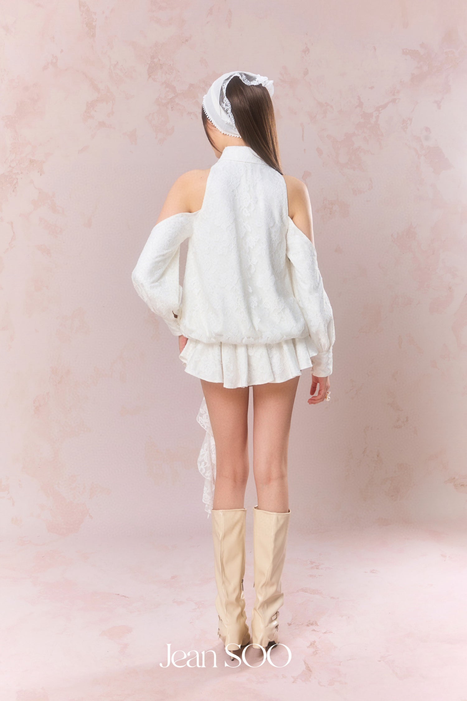 Jean Soo Embroidered lace off shoulder shirt dress