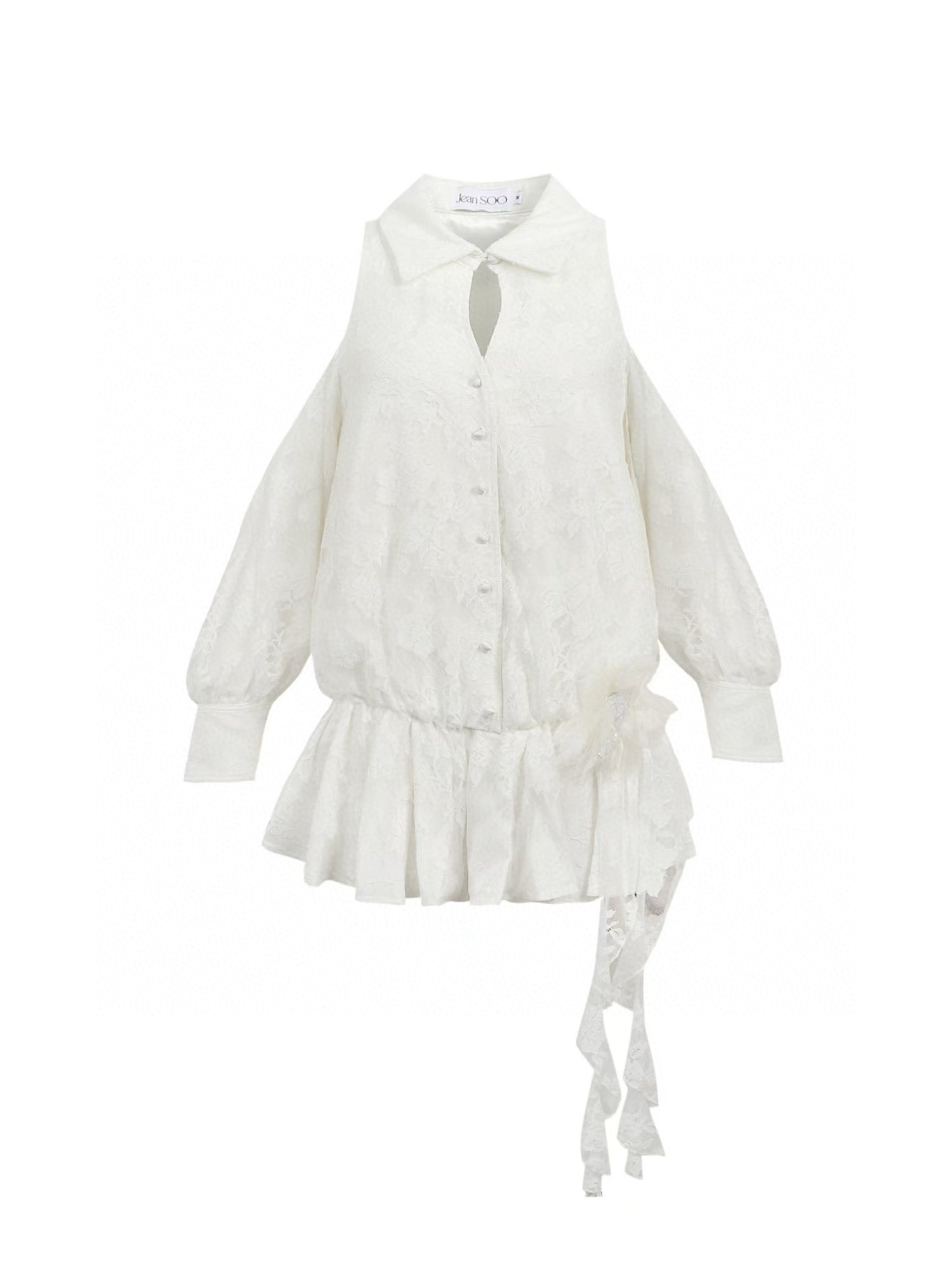 Jean Soo Embroidered lace off shoulder shirt dress