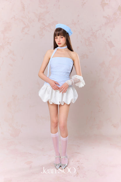 Jean Soo Pleated satin floral bud strapless dress