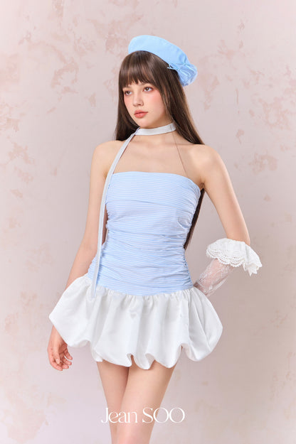 Jean Soo Pleated satin floral bud strapless dress