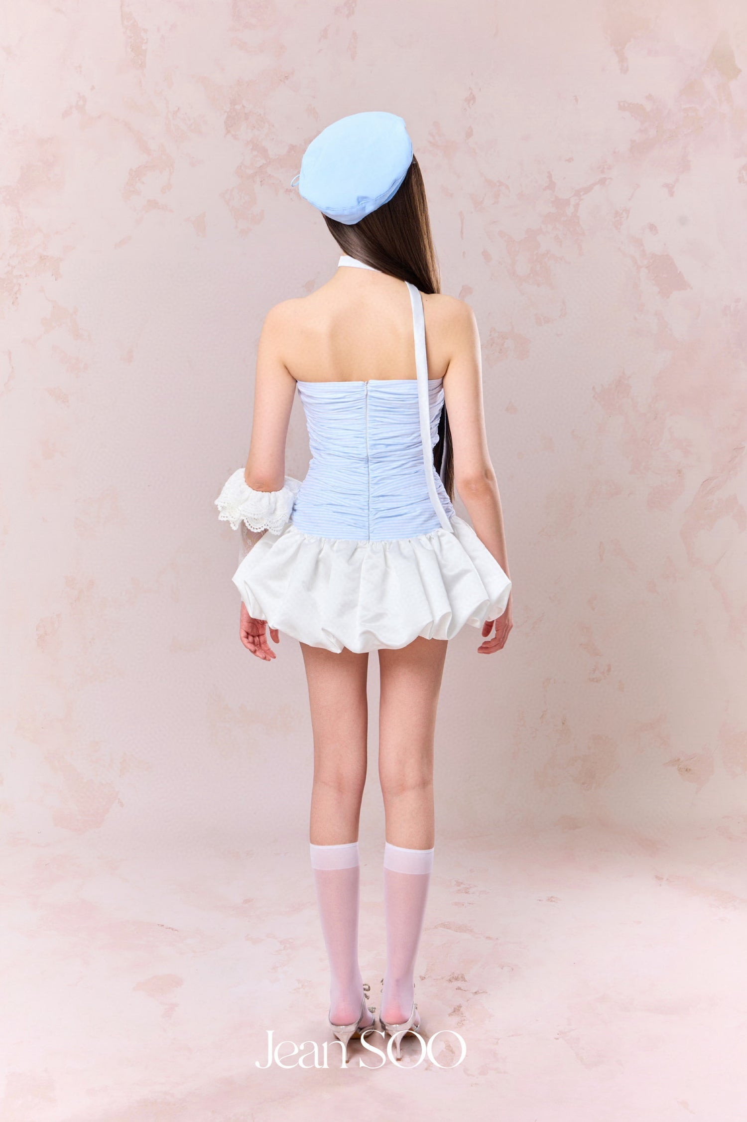 Jean Soo Pleated satin floral bud strapless dress