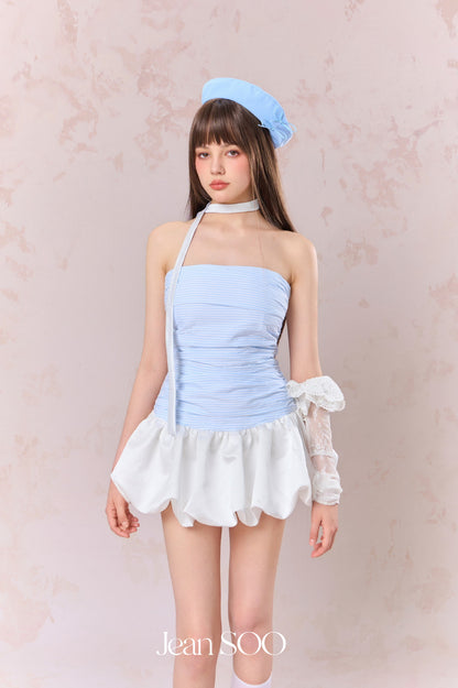 Jean Soo Pleated satin floral bud strapless dress