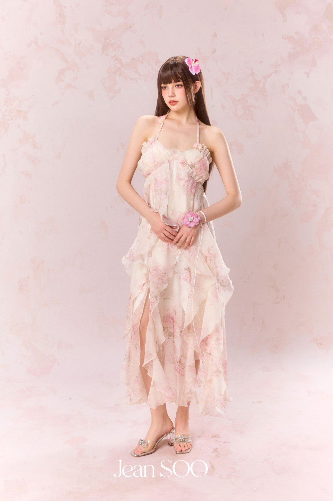 Jean Soo Irregular patchwork skirt halter neck dress