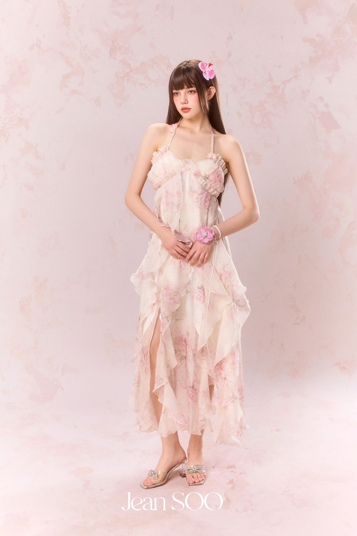 Jean Soo Irregular patchwork skirt halter neck dress