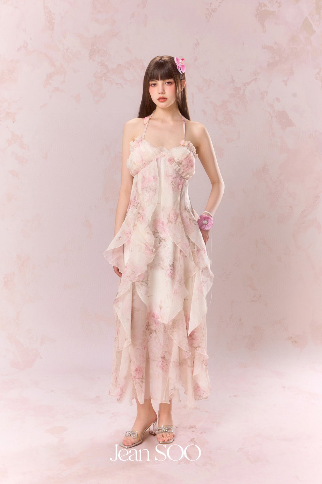 Jean Soo Irregular patchwork skirt halter neck dress